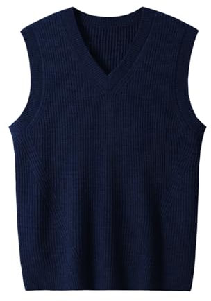 ZHILI Men's Sleeveless Knitted V-Neck Wool Blend Solid Color top_Dark Blue_X-Large