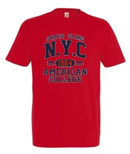 AMERICAN COLLEGE USA, T-Shirt, Polo, Shirt, Herren, Damen, Hemd, Sweatshirt, Lässig, Sportlich, Bedruckt, Bekleidung, Unisex, Manner, Frauen, Modell AC205 Rot, L
