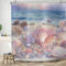 ASDCXZ Rideau de Douche de Plage 180x200 cm, Aquarelle Romantique Rose Violet Coquille Sable Bleu Mer Vague Lavables Textile Rideau de Bain imperméable pour Baignoire avec 12 Crochets