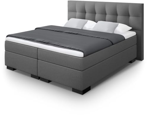 UNIVANDO Milano Boxspringbett mit Matratze I 7 Zonen Durchgehende Taschenfederkernmatratze I TFK Härtegrad H2-H3 Wendematratze & Bonellfederkernmatratze I Mit Kopfteil I Grau I 140 x 200 cm