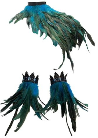 Asudaro Federkragen Gothic Federschal Poncho Kostüm Feder Epaulet Shrug Kragen Halskette Feder Manschetten Feder Slap Armbänder für Foto Requisite Cosplay Party Kleidung Typ 9