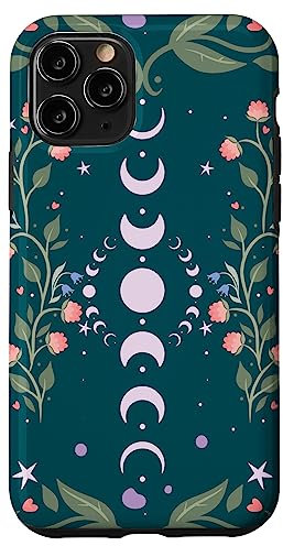 iPhone 11 Pro Midnight Green Celestial Flower Crescent Moon Phases Case