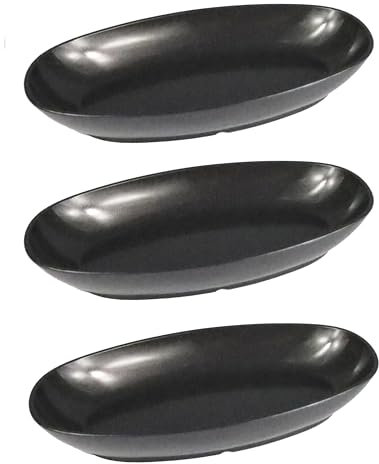 Harfield Odyssey Black Deep Oval Plates Pack of 3 500ml Food Platter Virtually Unbreakable Polycarbonate Plastic