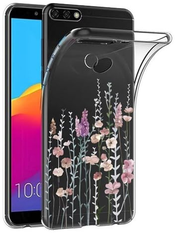 Kaywzo Hülle für Huawei Y7 2018,Transparent TPU Handyhülle mit Gemälde Blume Muster,Ultradünn Stoßfester Schutzhülle,Schön Silikon Cover Case-3