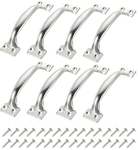 sourcing map 8pcs 5 Inches Gate Handle Metal Vintage Door Drawer Pulls Vintage Furniture Handles with Screw for Kitchen Cupboard Closet Door Silver