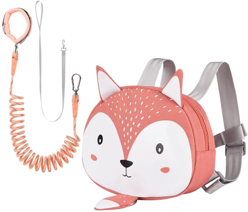 Bebamour Tier-Kleinkind-Rucksack mit Sicherheitszügeln, Mini-Tasche mit Sicherheitsleine für Kinder, tragbarer Rucksack, Rucksack mit Sicherheitsgeschirr für Jungen und Mädchen,Orange Squirrel