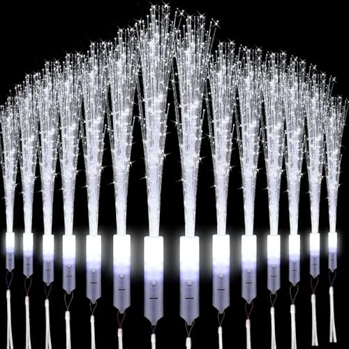 Lot de 24 plumeaux lumineux de mariage - En fibre optique - Blanc - En fibre optique - Pour mariage, fête, petit cadeau, anniversaire d'enfant, concert