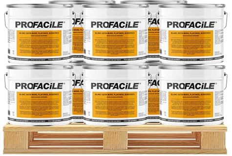 PROFACILE Peinture blanc satin intérieur murs, plafonds, boiseries, radiateurs, sans odeur, 2 en 1, sous-couche intégrée, 10 x 10L