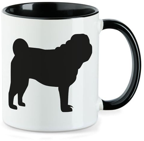 Huuraa Kaffeetasse Mops Silhouette Geschenk 330ml Schwarz Mops Präsent