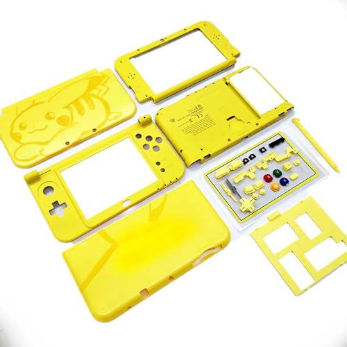 Complete for New3DSXL Housing Case Shells Pika Yellow Replacement, for New 3DS XL/LL 3DSXL 3DSLL Console, Outer Enclosure 5 Cover Plates + Buttons, Screws, Screen Protector, Stylus, Pads