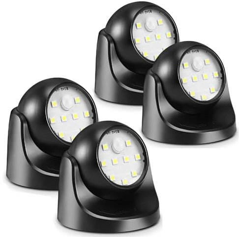 Motion Sensor PIR Light, 4PCS Outdoor Motion Sensor LED Spotlight Weatherproof LED Security Light with Motion Sensor, Battery Operated PIR Sensor Security Light for Stair Hallway Garage Entrance
