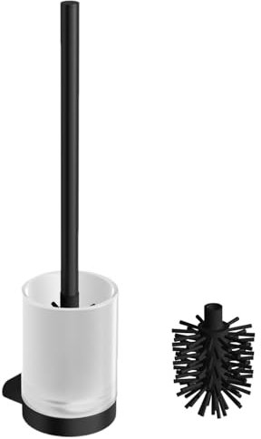 VIGOUR WC-Bürstengarnitur White mit sat. Glasbehälter schwarz matt + Ersatzbürste