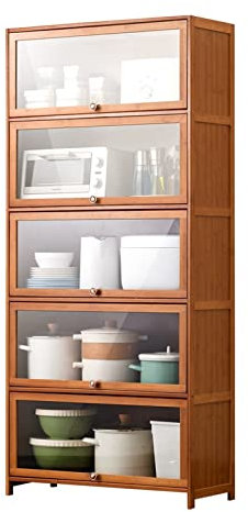 Küchenschrank, Aufbewahrungsschrank mit multifunktionalem Bücherregal und Türspind, Boden-Organizer für Geschirr und Küchenaufbewahrung (E 70 x 172 x 32)