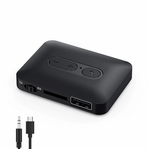 Bluetooth 5.4 Adapter Transmitter für Audio, Bluetooth Empfänger Sender USB U-Disk TF Karte Spielen 3.5MM AUX Stereo Musik Wireless Adapter mit Mikrofon für Auto TV PC