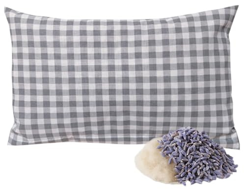 Lavendelkissen in 30x20cm - Karo, Kariert (Lavendel-Karo-Grau-30x20cm) | Gefüllt mit Lavendelblüten und Schafschurwolle - Duftkissen mit Reißverschluss