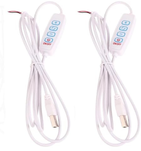 2PCS 1.5M USB 5V LED Tri-Color Dimming Color Switch Cable Dimmer 4-Key Controller 2CH for Low Voltage LED CCT Bicolor Light (White)