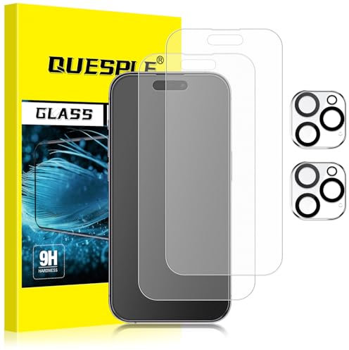 QUESPLE [2+2 Pack] Matte Screen Protector for iPhone 14 Pro with Camera Lens Protector, Anti-Fingerprint, Anti-Glare Matte Tempered Glass Film, Anti-Reflection/Bubble Free
