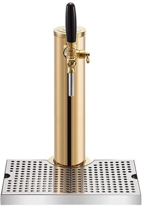 NJDQFA Edelstah Einzelhahn Bierkegerator-Turm, Bierturm mit Abtropfschale, Fassbierturm Wasserhahn Spender Säule, für Picknicks oder Camping(Gold)