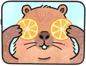 Capybara Laptophülle mit orangefarbener Laptophülle, Notebook-Tasche, Tablet-Tasche, Aktentasche, Tragetasche für Arbeit, 25,4 cm (10 Zoll)