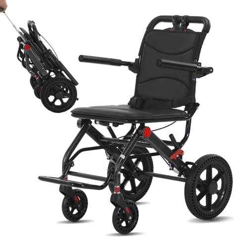 Broobey Rollstuhl Faltbar Leicht Mit Teleskopstiel, Doppelbremsen Transportrollstuhl klappbar (11kg), Rollstuhl für Ältere Menschen