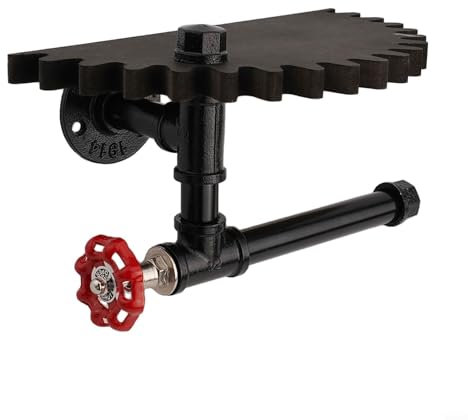 Fauhapyway Support de papier toilette industriel en forme de tuyau - Étagère murale en bois rustique pour salle de bain - Avec barre porte-serviette - Décoration d'intérieur