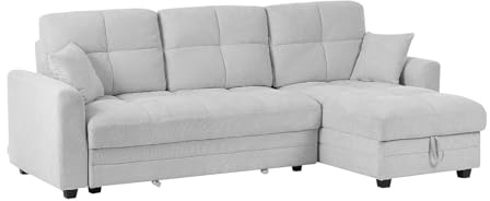 Vente-unique - Canapé d'angle Convertible et réversible en Tissu Chenille Gris Clair LUMARIO