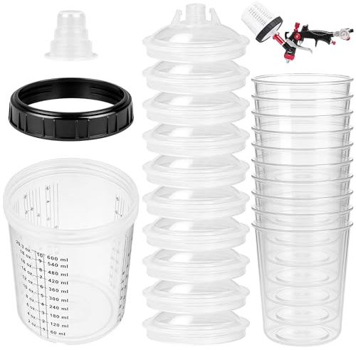 Lackmischbecher für HVLP Lackierpistole Spritzpistole Kit 10 Stück 600ml Einweg Farbmischbecher Lack Einweg Farbspritzpistolenbecher Mischbecher Hvlp