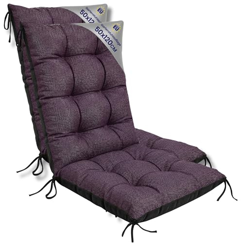 Gartenstuhl Hochlehner Auflagen 2er Set 50x120 cm - Sitzauflagen Gartenmöbel Gartenstuhlauflagen Polster Auflage für Gartenstühle Sitzpolster Outdoor Stuhlauflagen Sitzkissen Bordeaux Öko-Leinen