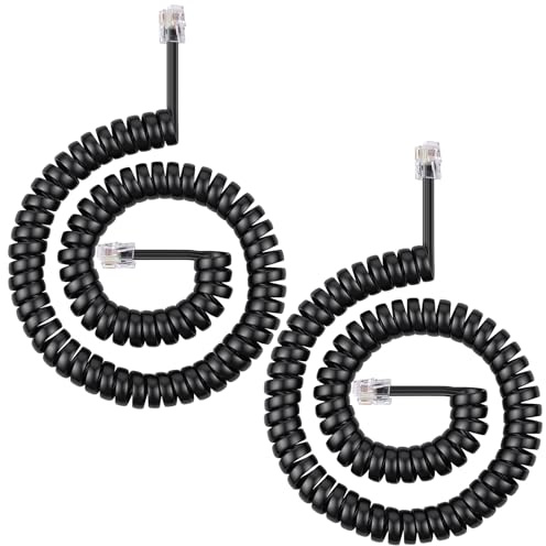 AOOSU Cable Telephonique, 2Pcs Cable Telephone Fixe, Câbles pour Combiné de Téléphone Spirale 3M de Long Déroulé, Cordon Telephones RJ9/RJ10/RJ22(4P4C) pour Bureau et Résidentiels, Noir