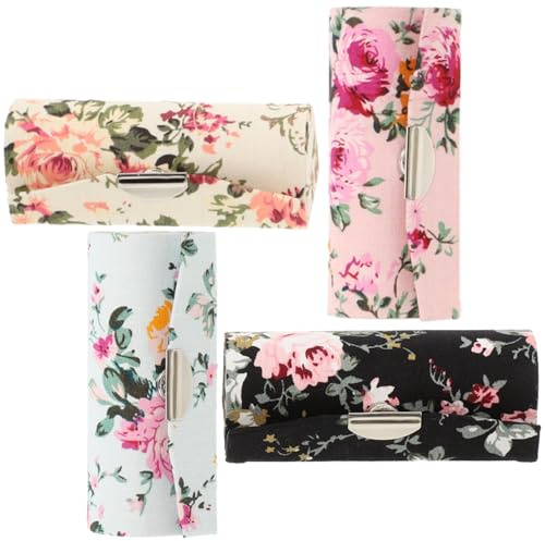 RORPOIR Lippenstiftetui Tragbarer Lippenstift Organizer mit Spiegel aus Stoff 4 Stück Kleine Kosmetikaufbewahrung Elegante Aufbewahrung mit Knopfverschluss für Damen