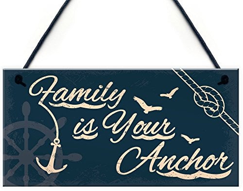 Red Ocean Seaside Family Is Your Anchor Shabby Chic Hanging Plaque Nautical Theme Bathroom/Kitchen Decor Gift Accessory