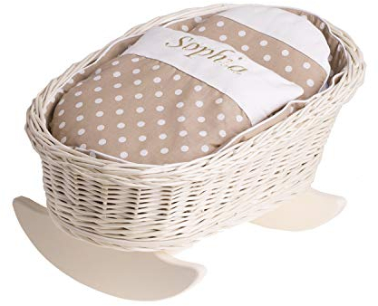 e-wicker24 Alles aus Weide Handgeflochtene Weidenwiege für Puppen – Puppenbettchen Puppenwiege mit Personalisierung Kinderzimmerdekoration Schaukelbett aus Korbgeflecht