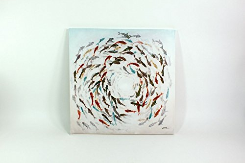 Beauty.Scouts Handgefertiges XXL Acrylgemälde Poissons Fischschwarm Gemälde auf Leinwand handgemalt modern 100x100cm