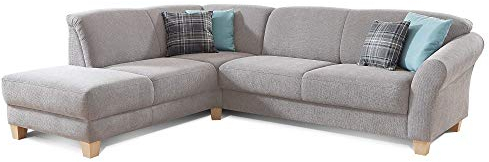 CAVADORE Ecksofa Gootlaand / Große Couch im Landhaus-Stil / Mit Federkern-Polsterung / 257 x 84 x 212 / Hellgrau