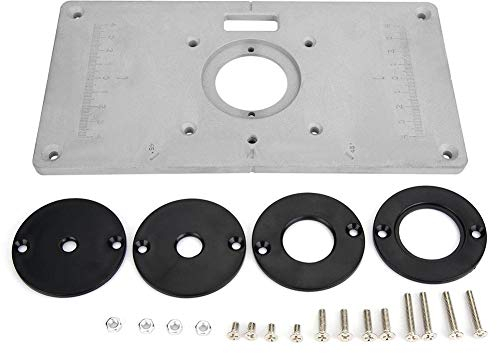 21 IN 1 Piastra per Fresatrice, Precisione Alluminio Piastra di inserimento della tavola del router con 4 anelli e 12 viti Banco Fresa per panche per la lavorazione del legno