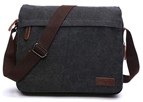 AYES Messenger Bag, 13.3 inch Shoulder Canvas Messenger Bags, Crossbody Shoulder Bag Mens, Laptop Satchel Bag for Men (Black)