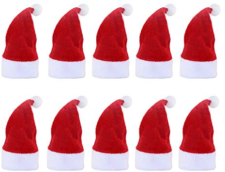 LOOGI Mini Weihnachtsmützen Kleine Nikolausmütze Weihnachtsmann Mütze Santa Hut für Weinflaschen Weihnachtsdeko Tischdeko 10er-Pack