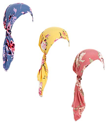 Vorgebundenes Chemo-Kopftuch, 3 Stück, Beanie-Totenkopf-Abdeckung für Damen, Set 6, D9 langer Riemen, 3 Stück verpackt, Einheitsgröße