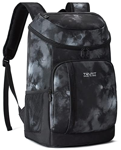 TOURIT Kühlrucksack Leichter Rucksack 28L mit Flaschenöffner Hält 30 Dosen Batik Schwarz