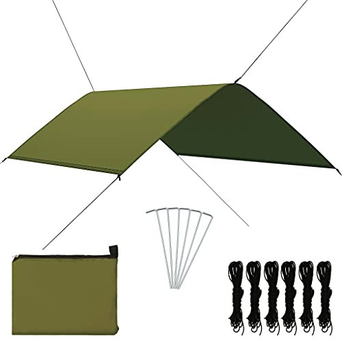 vidaXL Outdoor Tarp mit 6 Heringen 6 Seilen UV-beständig Regenplane Sonnensegel Hängematte Zeltplane Camping Zelt Plane 3x2 m Grün