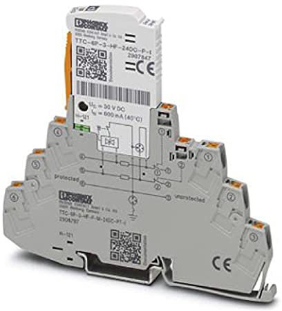 PHOENIX CONTACT TTC-6P-3-HF-F-M-24DC-PT-I Überspannungsschutz, Bestehend aus Schutzstecker & Basiselement, mit Integrierter Statusanzeige & Messertrennung für drei Signaladern