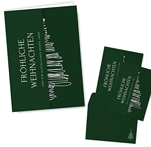 Gentle North Weihnachtskarten mit Umschlag Set (12 Stück) - A6 Klappkarten für Weihnachten - Christmas Postkarte Umschlägen Weihnachtsgrüße - Coole Weihnachtspostkarten und ohne Sprüche, Grün-Weiß