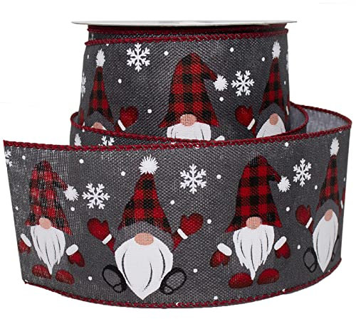 Morex Ribbon 7752.60/10-609 Buffalo Plaid & Grey Zwerge Band, Polyester, rot/grau