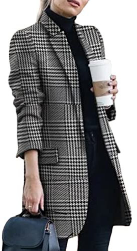 ticticlily Blazer Femme Chic et Elegant Tailleurs Pied de Poule Manteau à Carreaux OL Business Plaid Jacket Blousons Manche Longue Veste De Costume pour Femme Noir 3XL