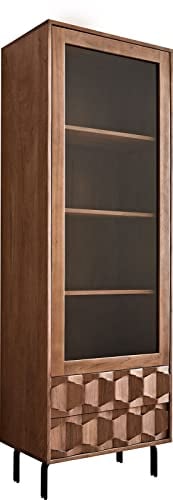 DELIFE Glasschrank Fevo Akazie Braun 60x180 cm L-Fuß Vitrine