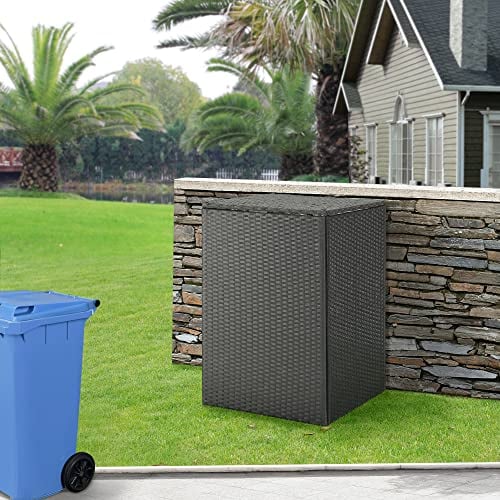 [en.casa] Cobertizo para Contenedor de Basura Simple de 240 L Caseta para Recipientes de Basura con Cierre Magnético Resistente a la Intemperie Acero Polyrattan Gris OSC