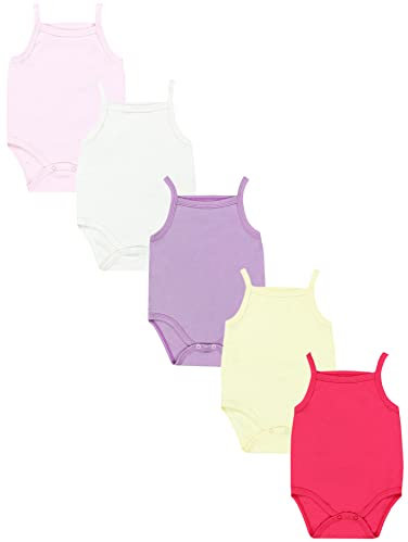 TupTam Body Neonato Bambina 5 Pezzi – Body Neonato in Cotone con Spalline, Perfetto per l’Estate, Rosa/Viola/Giallo, 92