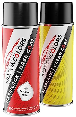 MOTIONCOLORS Mistery Lila Metallic Hell 419H für Neoplan Autolack Sprühdosen Set Basislack Klarlack Spraydose 400ml