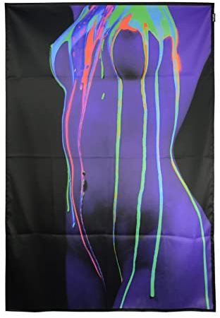 PSYWORK Schwarzlicht Stoffposter Neon | Girl UV Color Splash 2 | 1,0 x 1,5m | UV-aktiv | fluoreszierend | Wandbehang Stoffbanner Poster Wandbild Kunstdruck Dekobild Dekoration Wandteppich