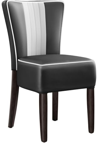 GGMMÖBEL 2-er Set American 1 | Dinerstuhl | Schwarz | Leder | Gestell: Holz/Wenge | Gestreift | Sitzhöhe: 49 cm | Keder Weiß